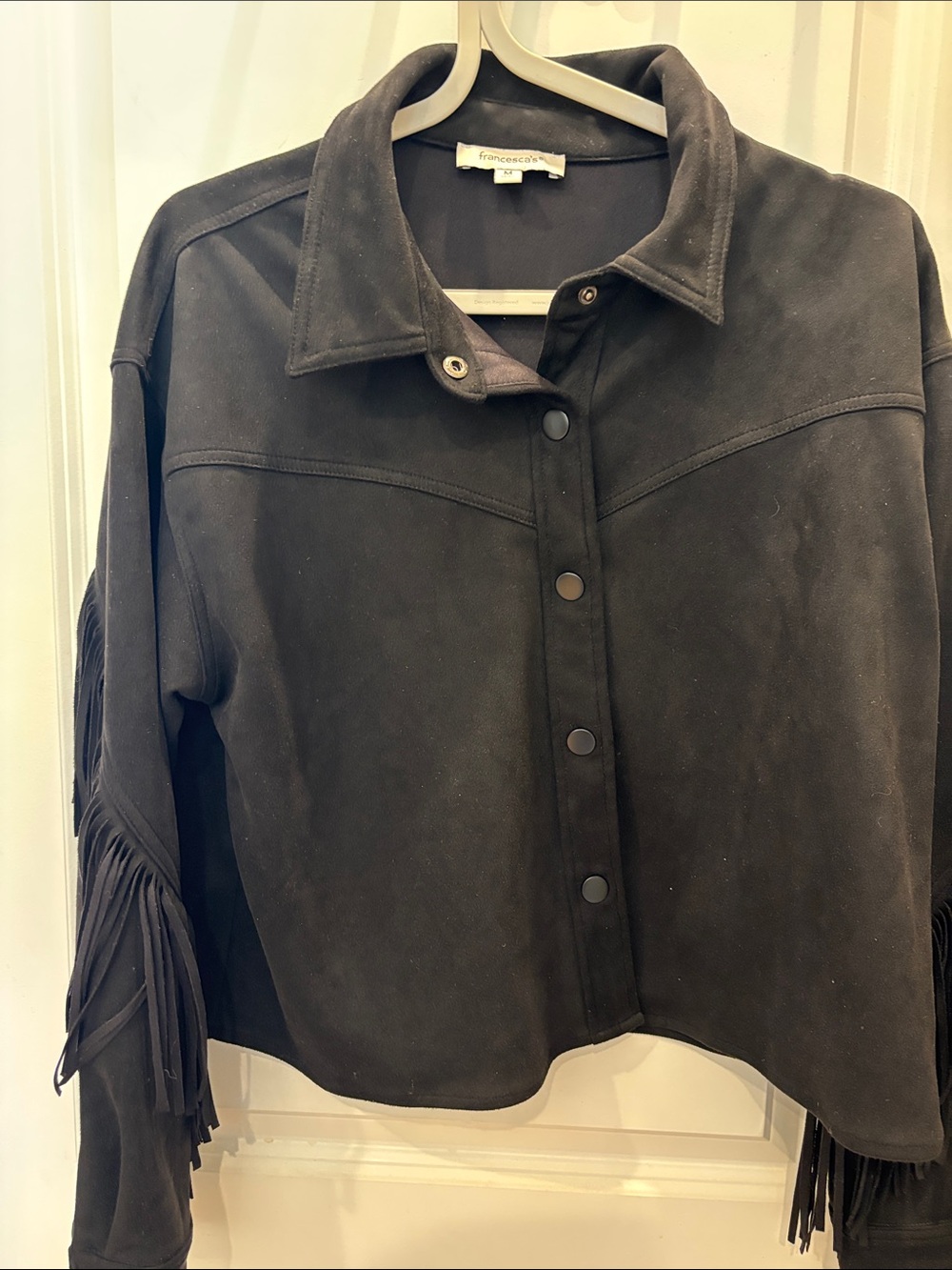 Francesca's Collections Black Faux Suede Fringe Jacket - Picture 4 of 6
